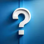 Question mark on a blue wall symbolizing questions you should ask before hiring an interior painter.