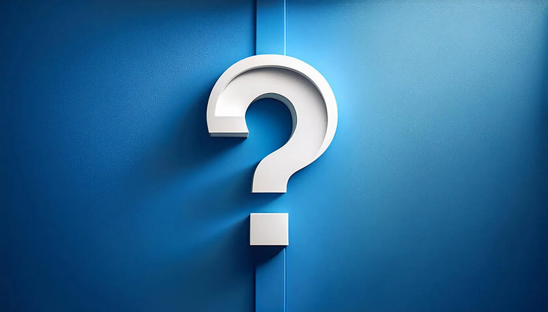 Question mark on a blue wall symbolizing questions you should ask before hiring an interior painter.