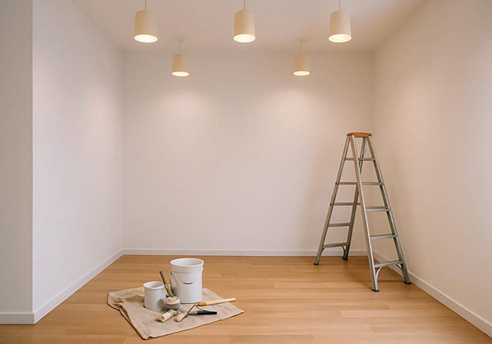 Freshly painted room with ladder and supplies showing how long does interior painting take to complete in a Manhattan Beach home